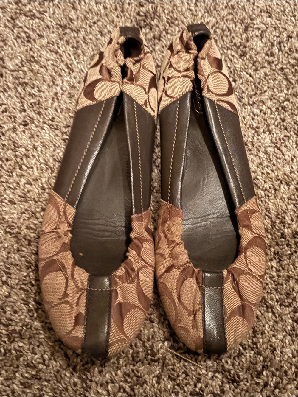 Coach Brown & Tan Canvas Signature Ballet Flats size 8